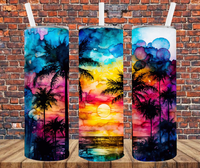 Alcohol Ink Summer Palms - Tumbler Wrap Sublimation Transfers