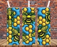 Honeybees - Puff Inflated Effect - Tumbler Wrap - Sublimation Transfers