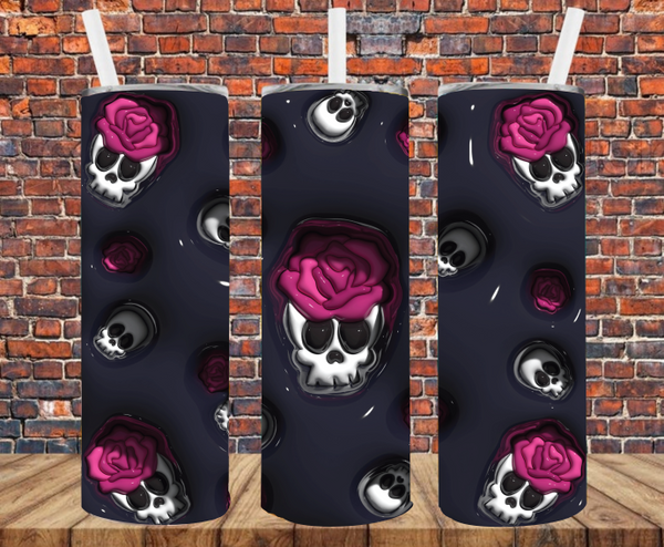 Sassy Skull - Puff Inflated Effect - Tumbler Wrap - Sublimation Transfers